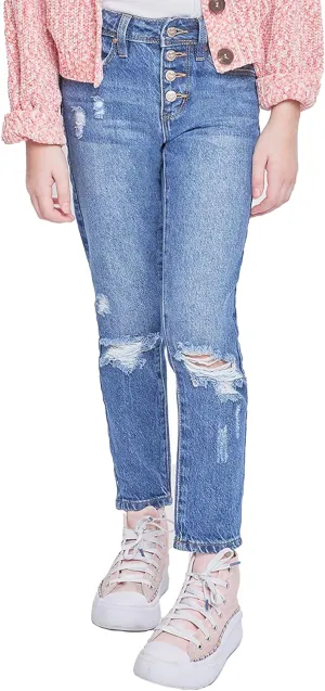 YMI Girls Selena Dream Button Fly Straight Leg Hybrid Jeans