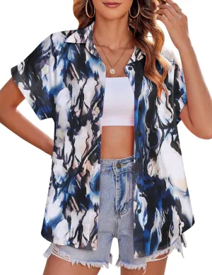 Zeagoo Women's Hawaiian Button Down Shirts Casual Short Sleeve Floral Tropical Print Summer Blouse Tunic Top