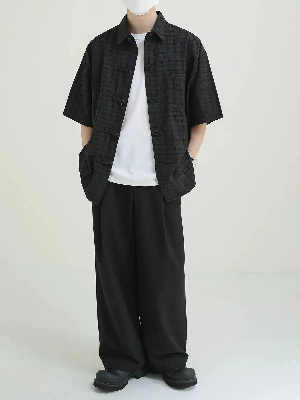 Zhou Chinese Button Plaid Shirt